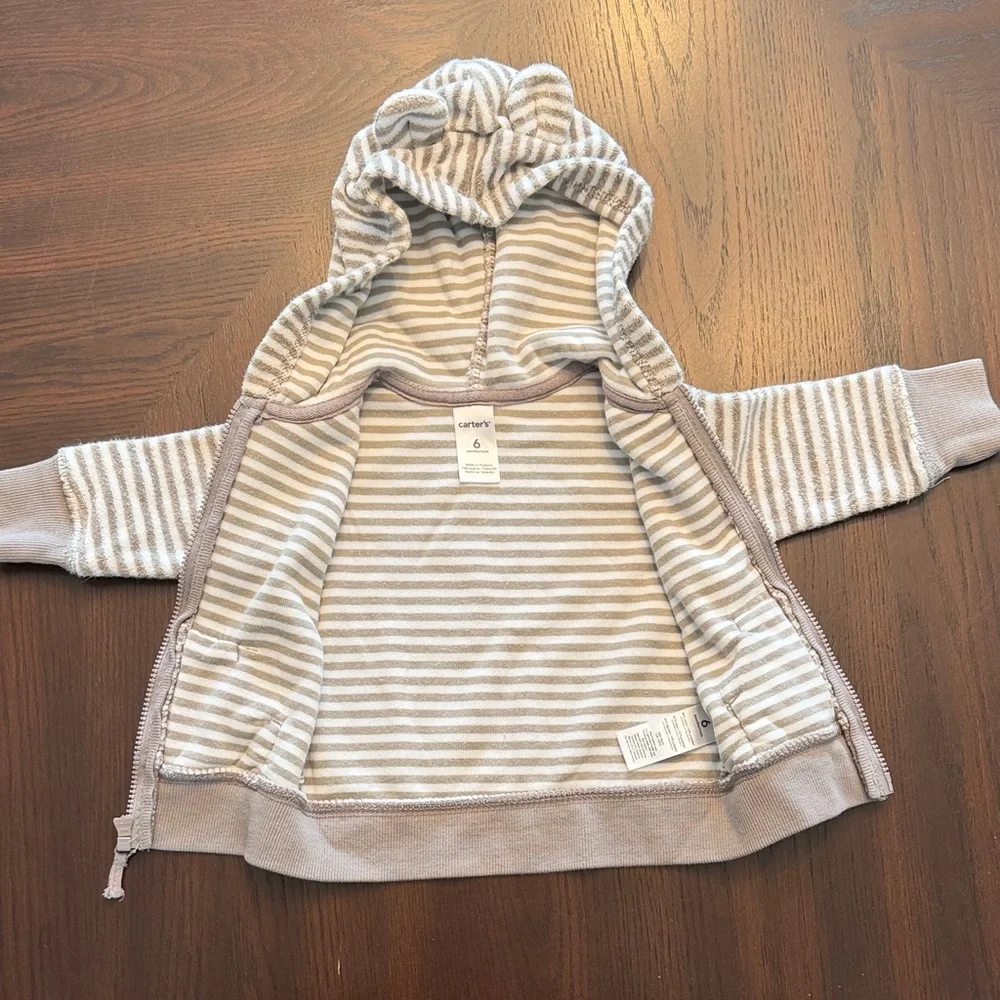 Carter's Striped Hooded Baby Set - Cream and Gray